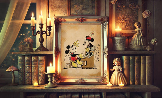 Mickey and Minnie Piano Music Art Print