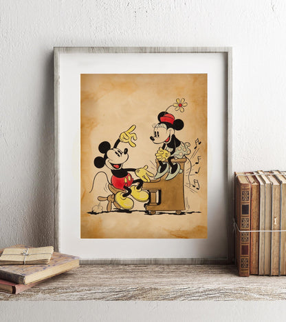Mickey and Minnie Piano Music Art Print
