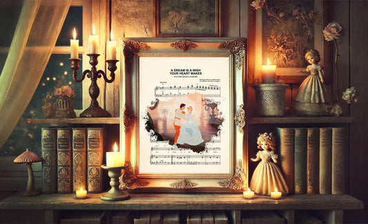 Cinderella and Prince Charming Splatter Sheet Music Art Print