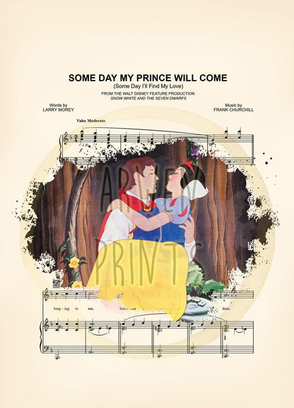 Snow White and Prince Charming Some Day My Prince Will Come Sheet Music Art Print