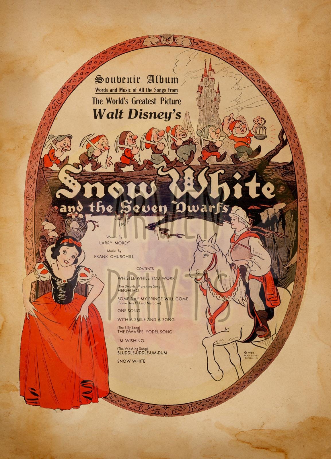 Snow White Songs Vintage Music Art Print — Disney Wall Art Gift
