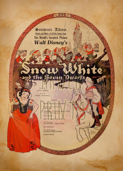 Snow White Songs Vintage Music Art Print — Disney Wall Art Gift