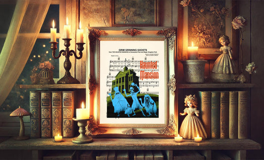 Haunted Mansion Hitchhiking Ghosts Grim Grinning Ghosts Sheet Music Art Print - Disneyland Ride Art - Vintage Disney Art - Disney Halloween