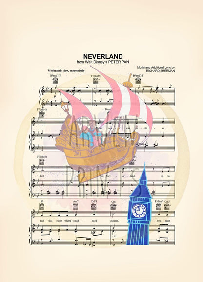 Peter Pan Disneyland Ride Neverland Sheet Music Art Print