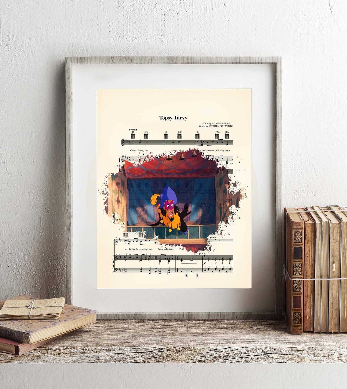 Hunchback Clopin in Booth Topsy Turvy Disney Sheet Music Art Print