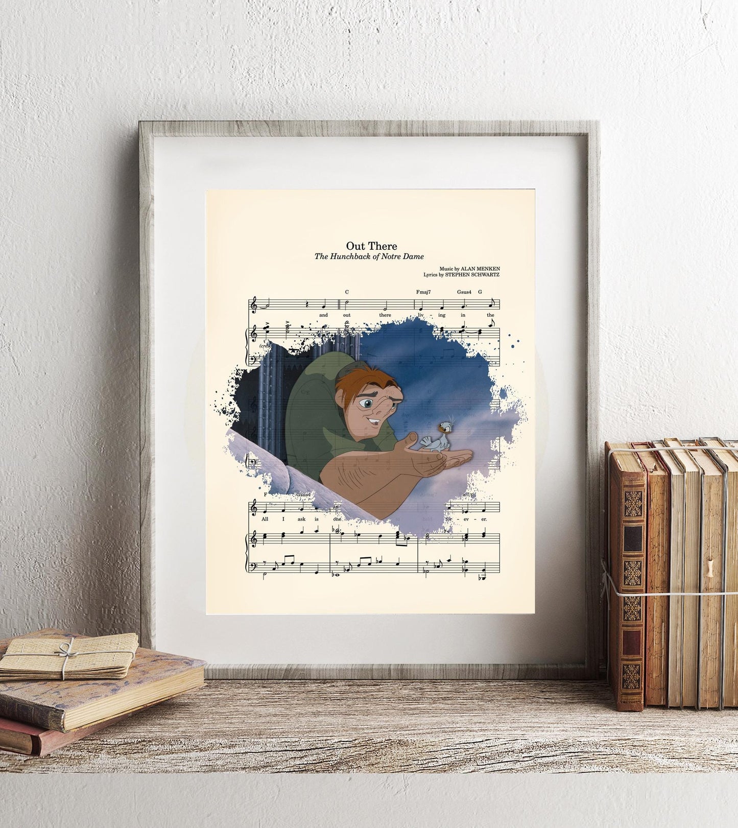Hunchback of Notre Dame Quasimodo and Bird Out There Sheet Music Art Print