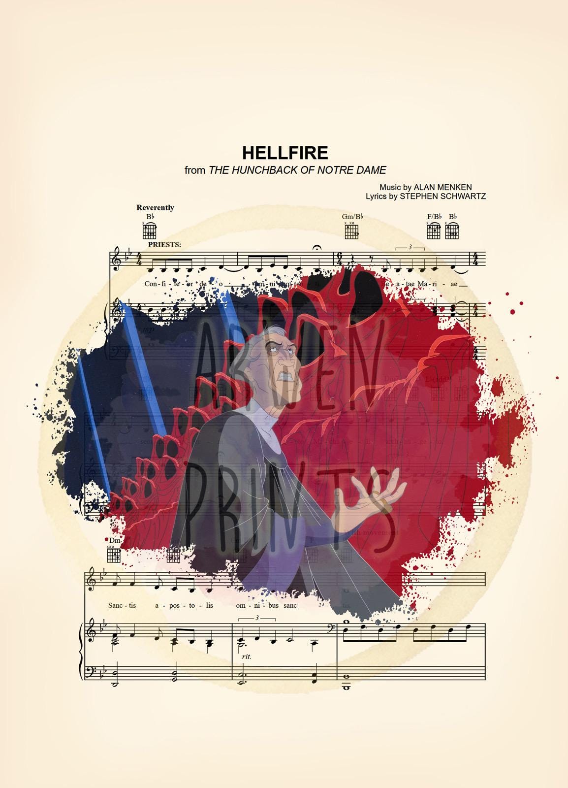 Hunchback of Notre Dame Frollo and Hooded Figures Hellfire Sheet Music Art Print