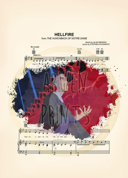 Hunchback of Notre Dame Frollo and Hooded Figures Hellfire Sheet Music Art Print