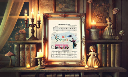 Mary Poppins Vintage Illustration Disney Let’s Go Fly A Kite Sheet Music Art Print