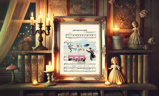 Mary Poppins Vintage Illustration Disney Let’s Go Fly A Kite Sheet Music Art Print