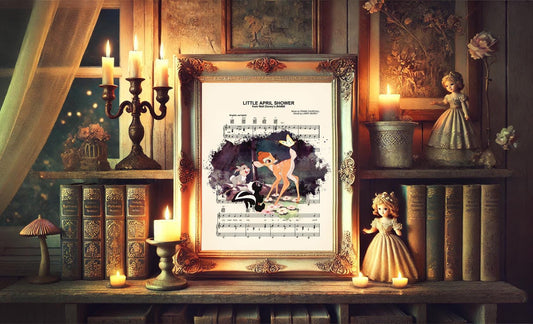 Bambi Thumper & Flower Splatter Little April Shower Sheet Music Art Print
