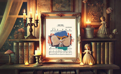 Dumbo with Timothy Q. Mouse Splatter Baby Mine Sheet Music Art Print