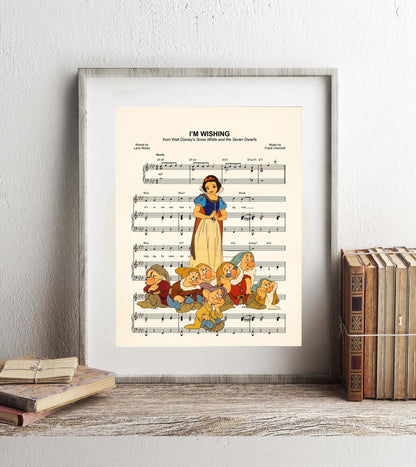 Snow White and the Seven Dwarfs Vintage Sheet Music Art Print