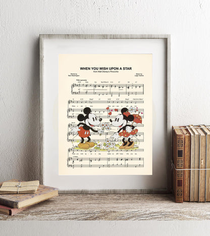 Mickey and Minnie Flowers Sheet Music Art Print