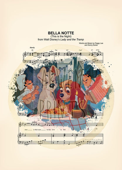 Lady and the Tramp Dinner Splatter Bella Notte Sheet Music Art Print