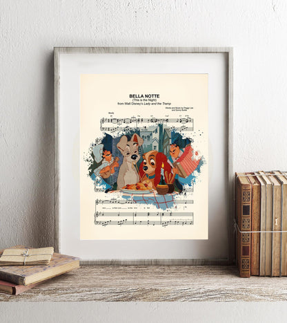 Lady and the Tramp Dinner Splatter Bella Notte Sheet Music Art Print