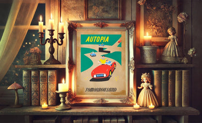 Autopia Disneyland Ride Vintage Art Print - Disneyland Ride Art - Vintage Disney Art