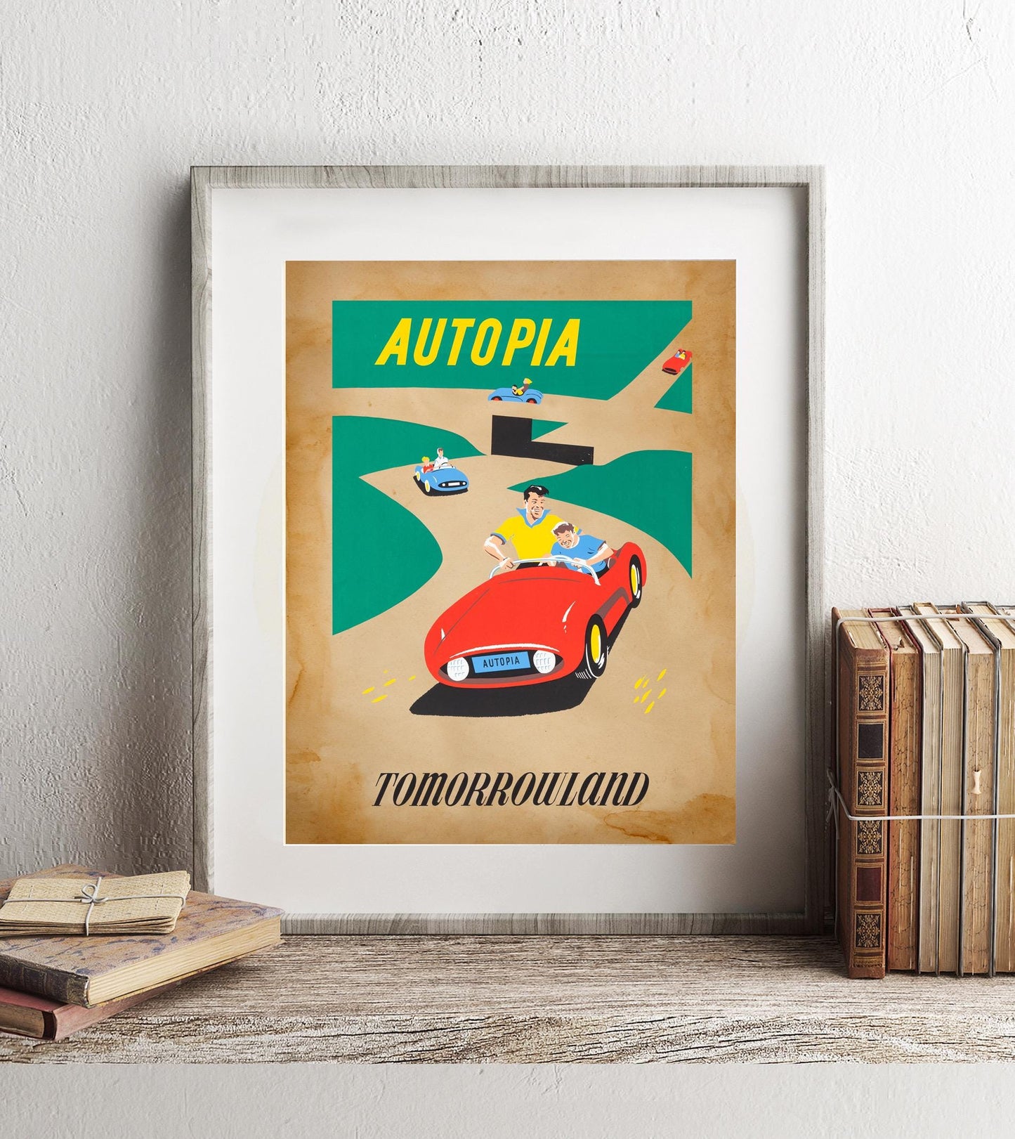 Autopia Disneyland Ride Vintage Art Print - Disneyland Ride Art - Vintage Disney Art