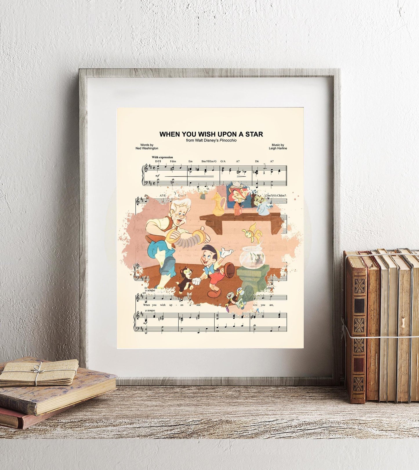 Pinocchio Splatter When You Wish Upon A Star Sheet Music Art Print