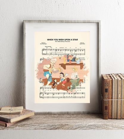 Pinocchio Splatter When You Wish Upon A Star Sheet Music Art Print