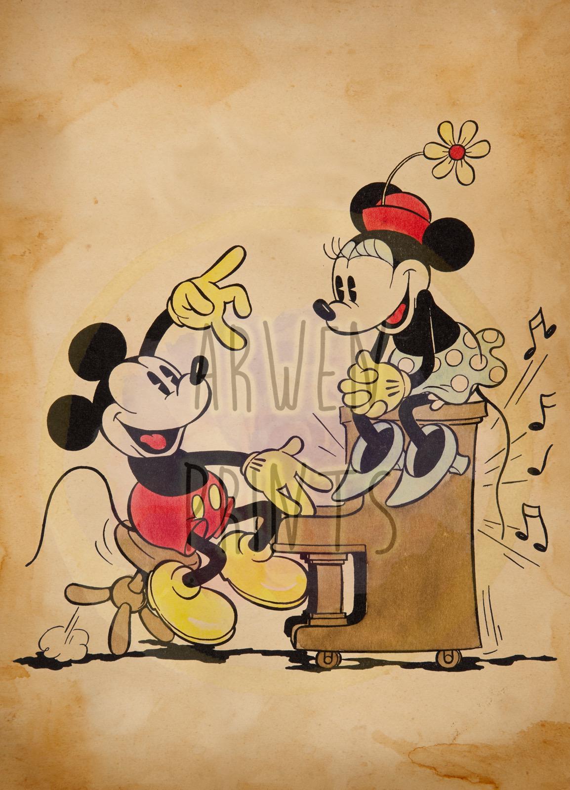 Mickey and Minnie Piano Music Art Print