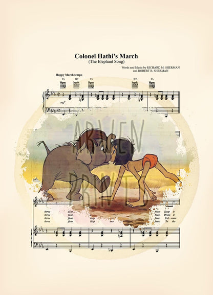 The Jungle Book Mowgli and Hathi Jr Colonel Hathi’s March Sheet Music Wall Art — Disney Gift for Music Lovers