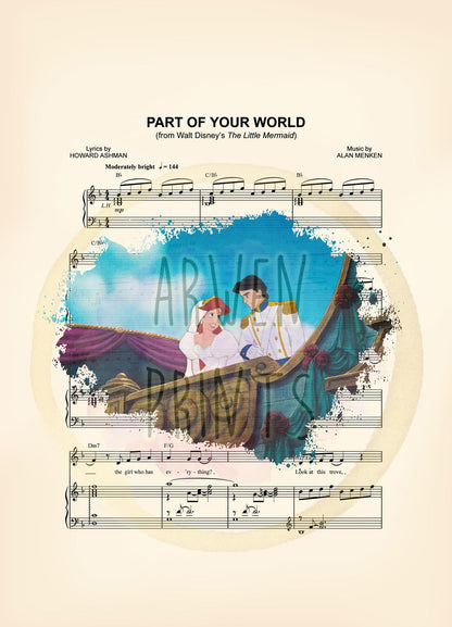 Little Mermaid Ariel and Eric Wedding Day Sheet Music Art Print