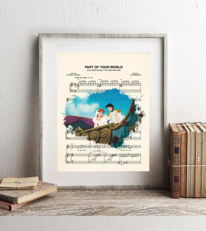Little Mermaid Ariel and Eric Wedding Day Sheet Music Art Print