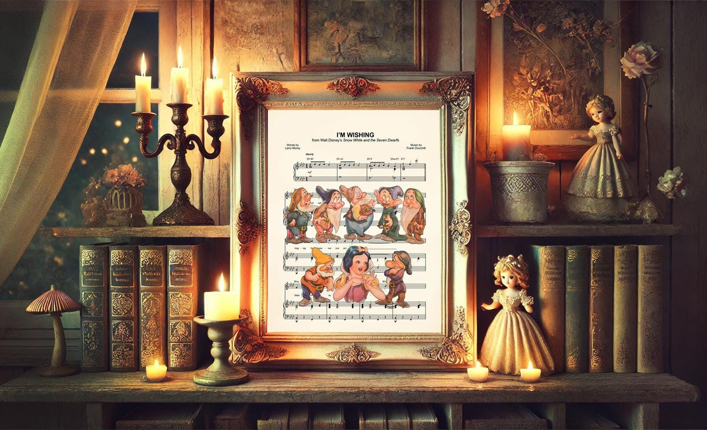 Snow White and the Seven Dwarfs I’m Wishing Vintage Sheet Music Art Print