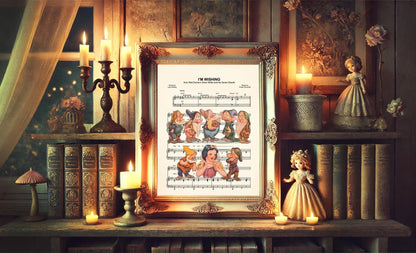 Snow White and the Seven Dwarfs I’m Wishing Vintage Sheet Music Art Print