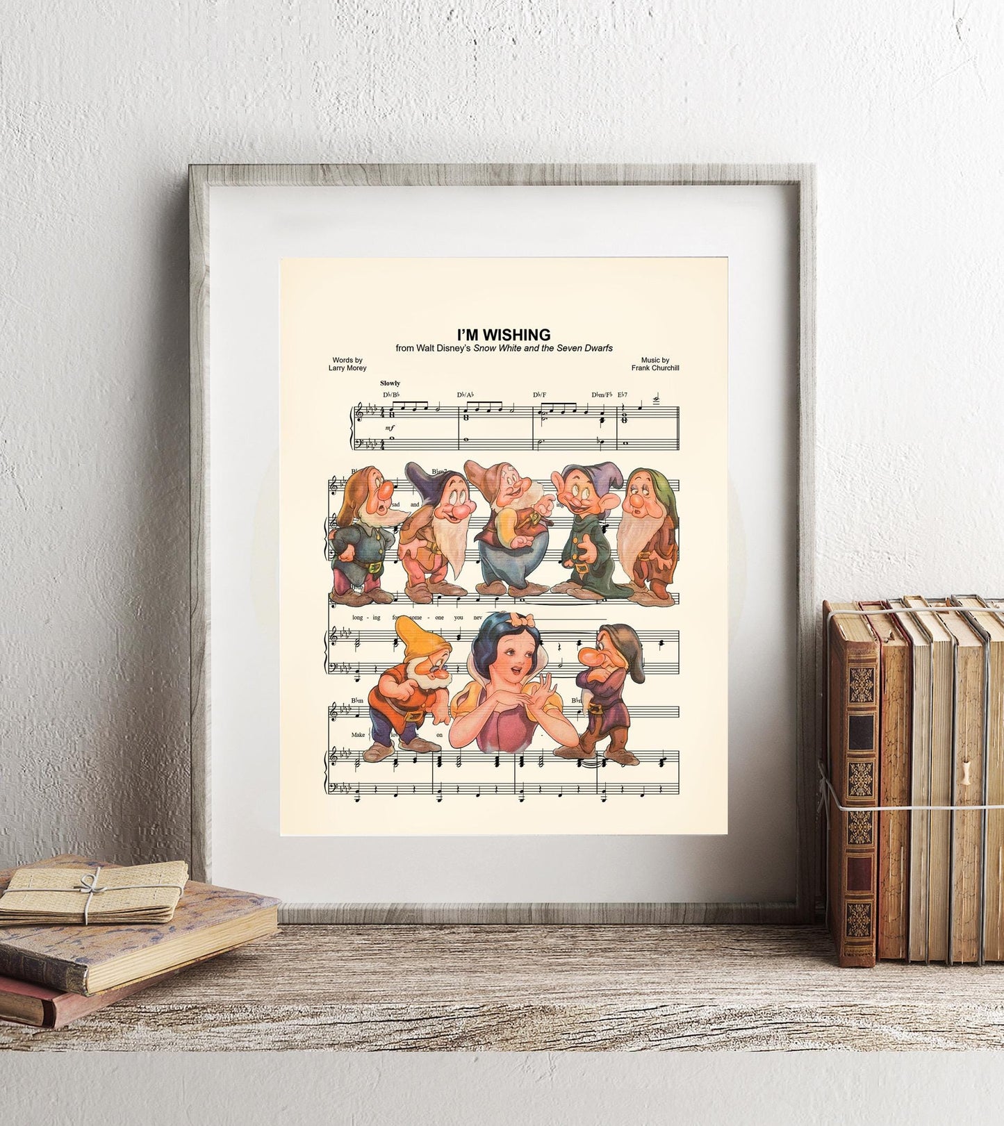 Snow White and the Seven Dwarfs I’m Wishing Vintage Sheet Music Art Print