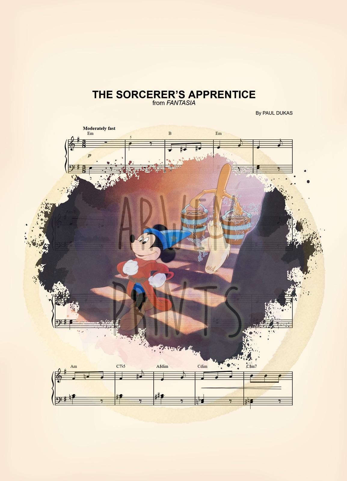 Mickey Sorcerer’s Apprentice Fantasia Sheet Music Art Print