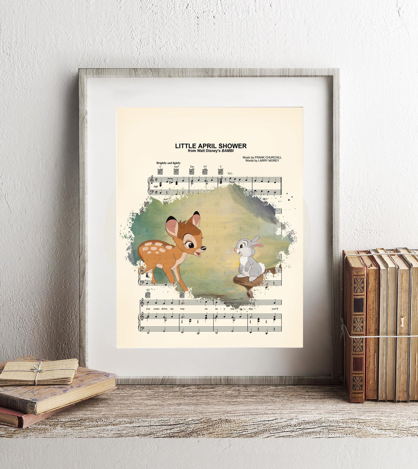 Bambi Meets Thumper Little April Shower Sheet Music Art Print