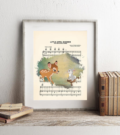 Bambi Meets Thumper Little April Shower Sheet Music Art Print