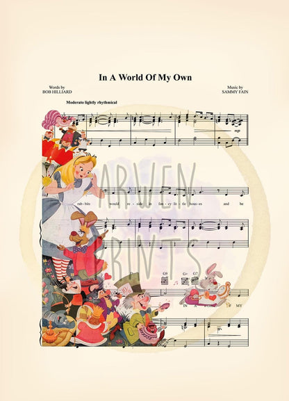 Alice in Wonderland Vintage Characters In A World Of My Own Sheet Music Art Print