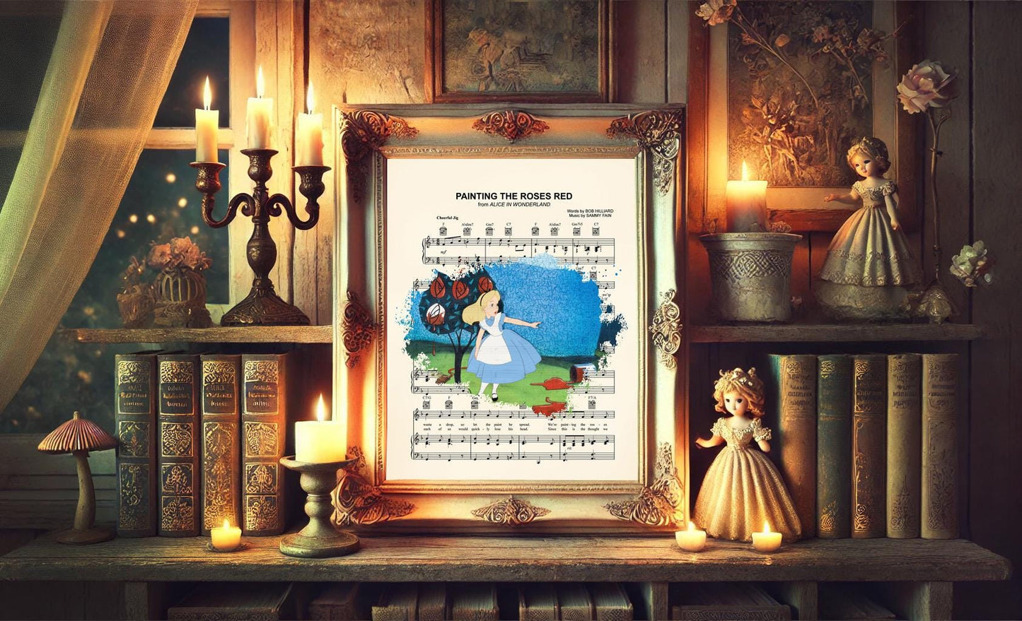 Alice in Wonderland Painting the Roses Red Sheet Music Art Print