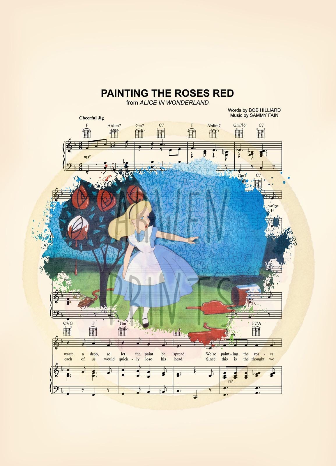 Alice in Wonderland Painting the Roses Red Sheet Music Art Print