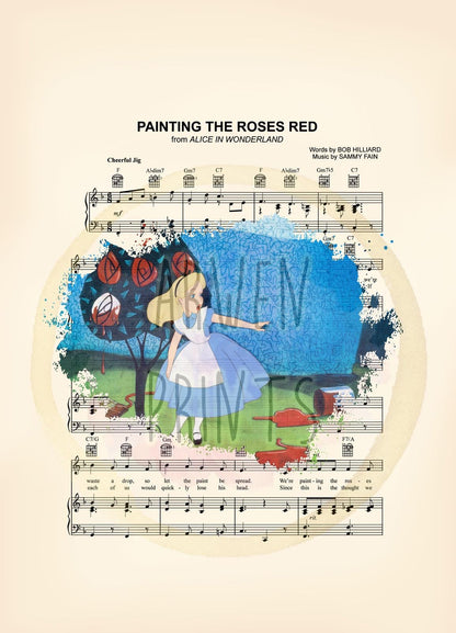 Alice in Wonderland Painting the Roses Red Sheet Music Art Print
