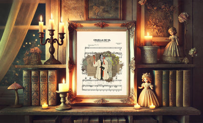 101 Dalmatians Cruella De Vil Sheet Music Art Print