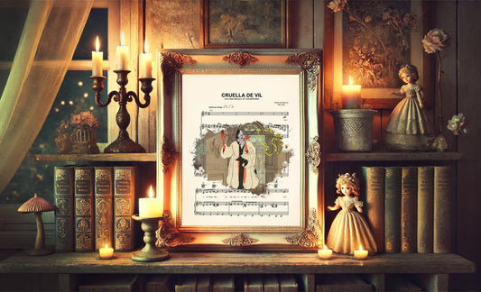 101 Dalmatians Cruella De Vil Sheet Music Art Print