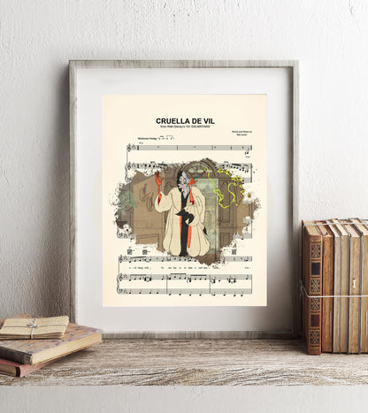 101 Dalmatians Cruella De Vil Sheet Music Art Print