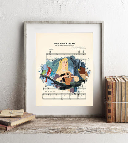 Sleeping Beauty Aurora Singing Once Upon A Dream Sheet Music Wall Art — Disney Gift for Music Lovers
