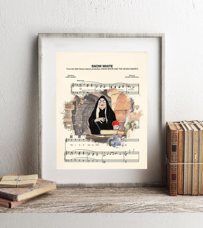 Snow White Evil Queen in Disguise with Red Apple Splatter Sheet Music Art Print