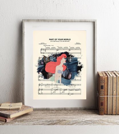 Little Mermaid Ariel Singing Part of Your World Sheet Music Art Print