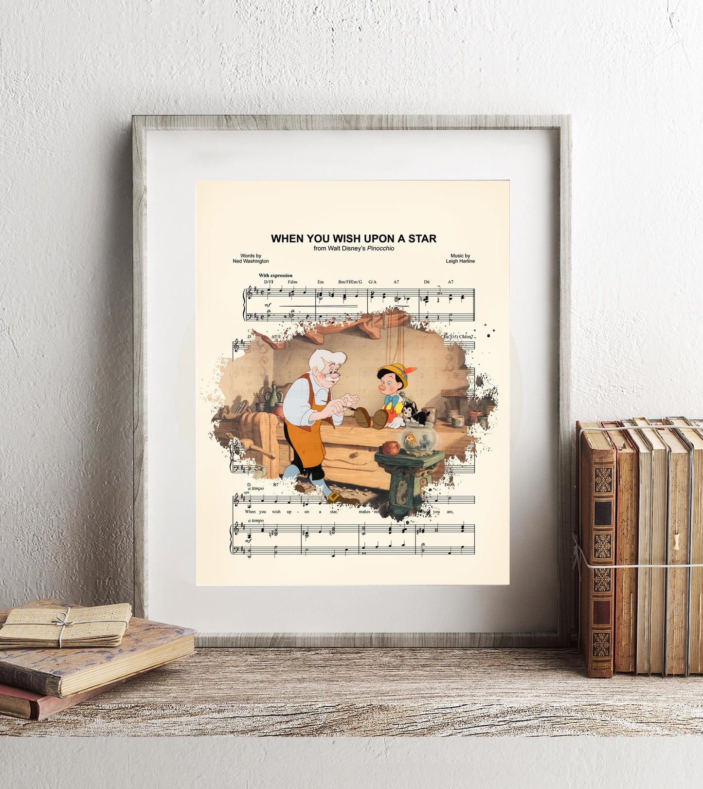 Pinocchio Geppetto’s Workbench When You Wish Upon A Star Sheet Music Art Print