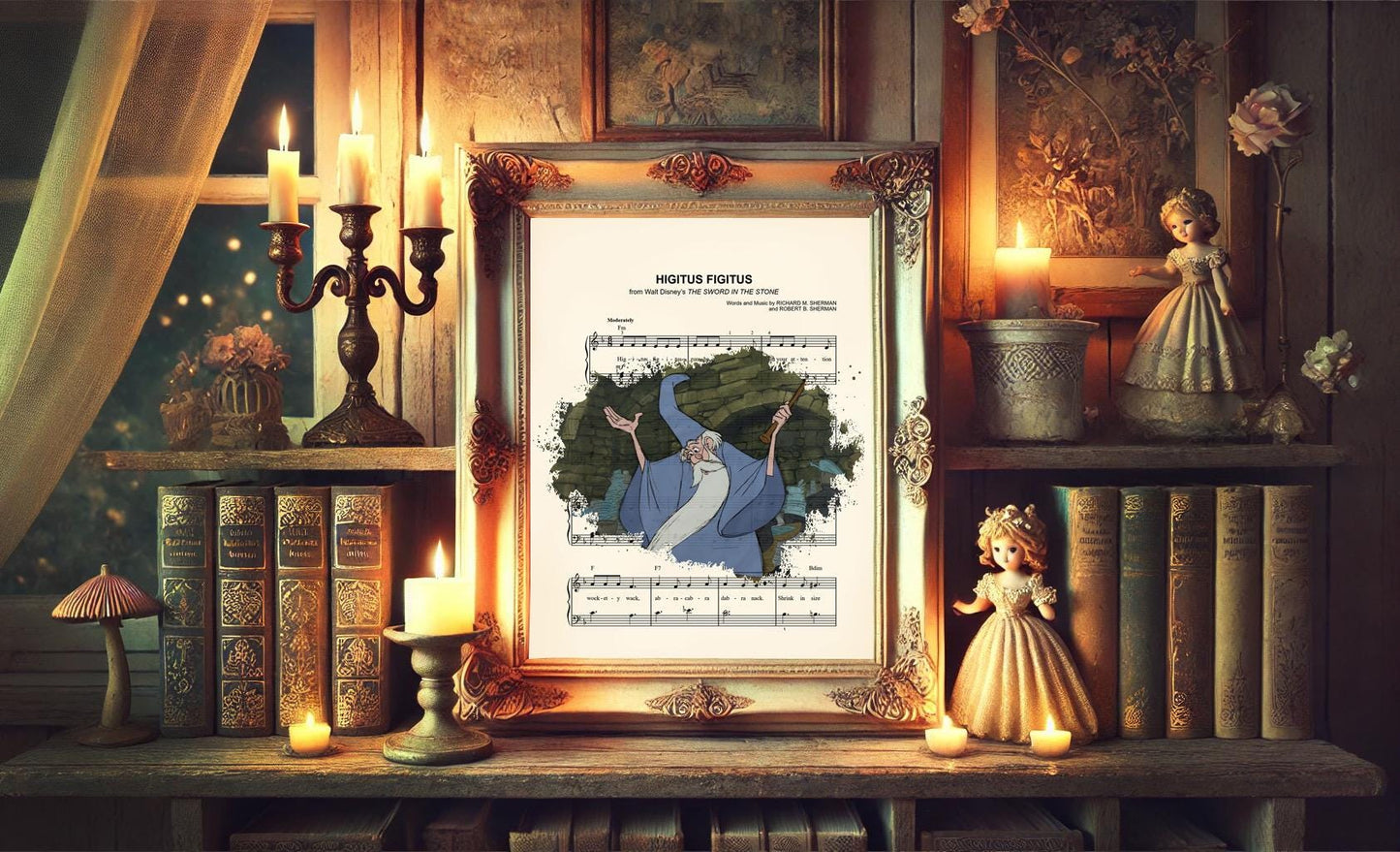 Sword in the Stone Merlin Splatter Higitus Figitus Sheet Music Art Print