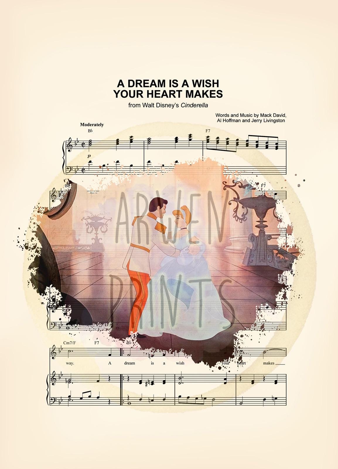 Cinderella and Prince Charming Splatter Sheet Music Art Print