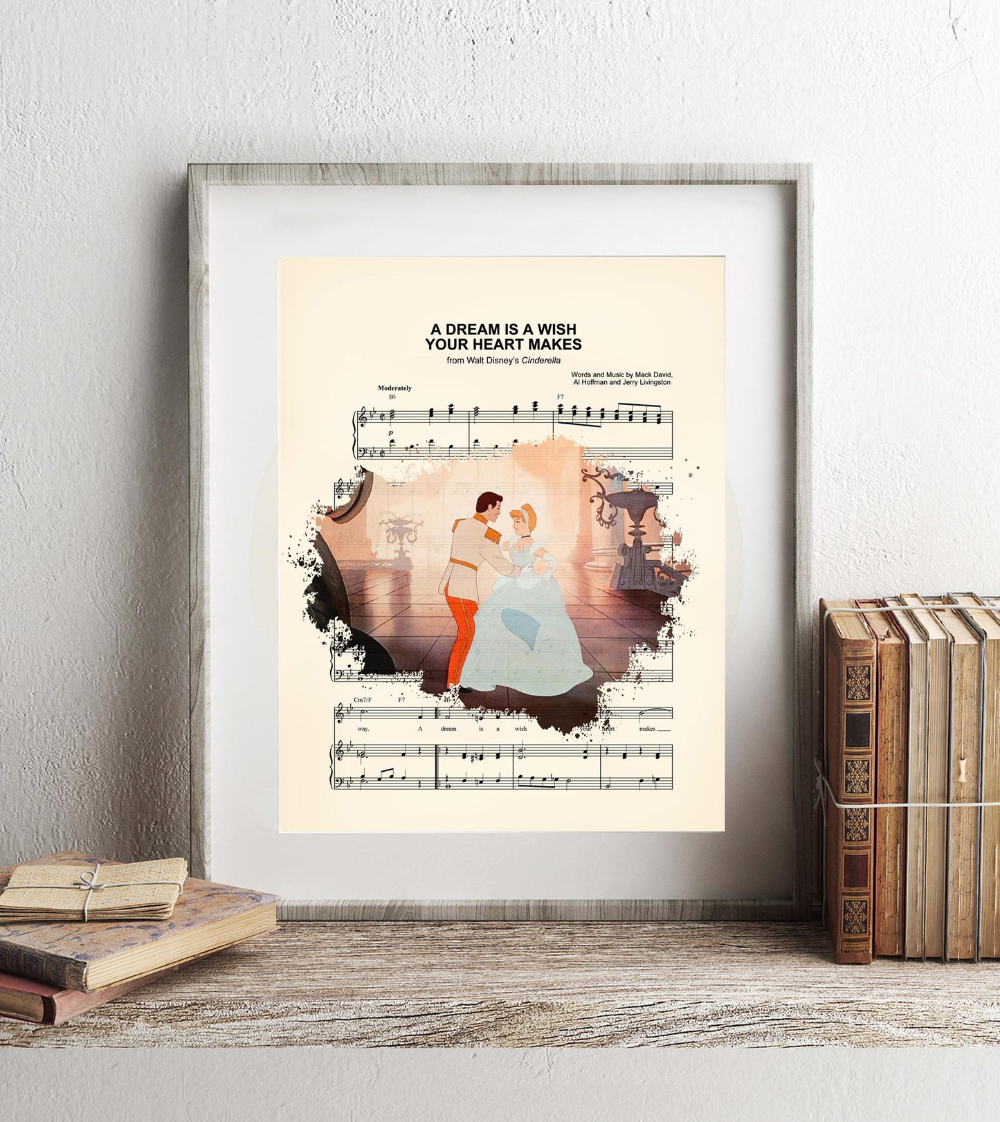 Cinderella and Prince Charming Splatter Sheet Music Art Print