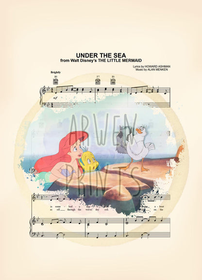 Little Mermaid It’s A Dinglehopper Under the Sea Splatter Sheet Music Art Print