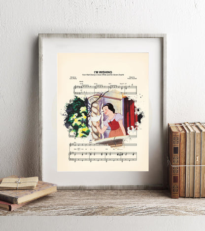 Snow White Singing I’m Wishing Sheet Music Art Print